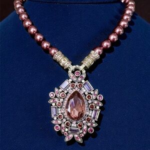 Heidi Daus Mulberry Purple Statement Necklace With Swarovski Crystals. Signed